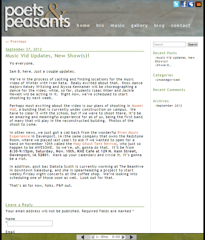Poets and Peasants blog page